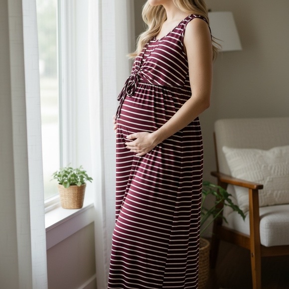 Ingrid & Isabel Dresses & Skirts - Ingrid & Isabel Burgundy and White Striped Maxi Dress